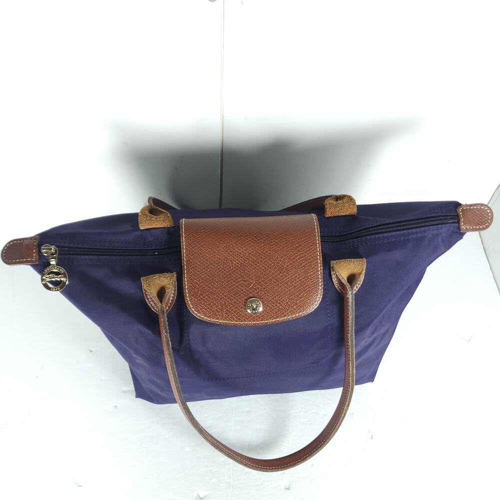 Longchamp Le Pliage Eggplant Nylon Medium Top Handle Travel Tote Purse Handbag - Picture 5 of 16